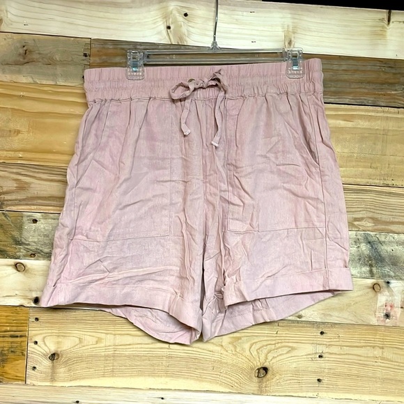 Zenana size XL blush pink elastic high rise waist 5” linen shorts with pockets - Picture 1 of 11